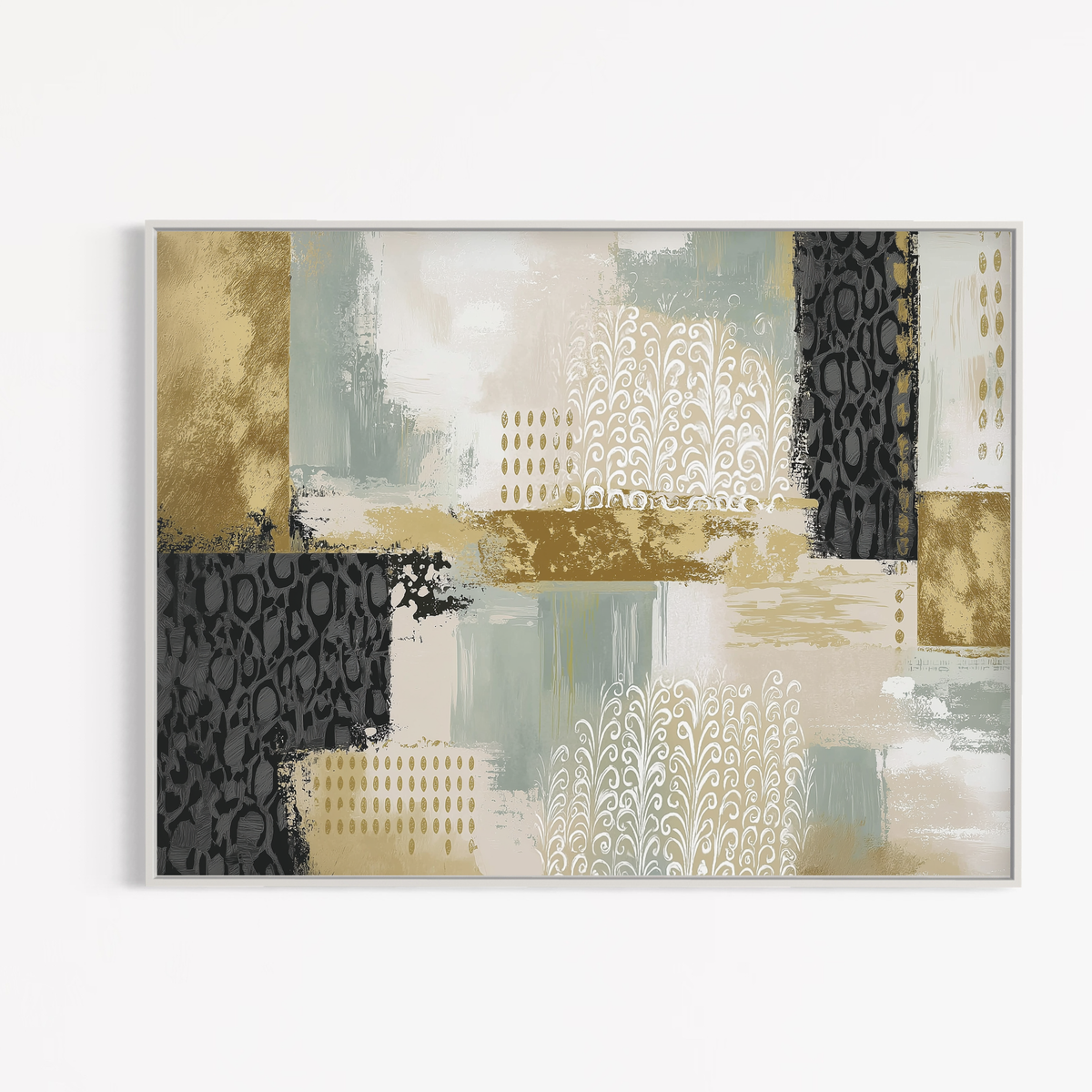 CHITRAPOTLI Gilded Botanical Harmony Abstract Canvas Wall Art Modern Gold Sage Green Grey Beige Painting Luxury Contemporary Wall Decor Decorative Canvas Print for Living Room