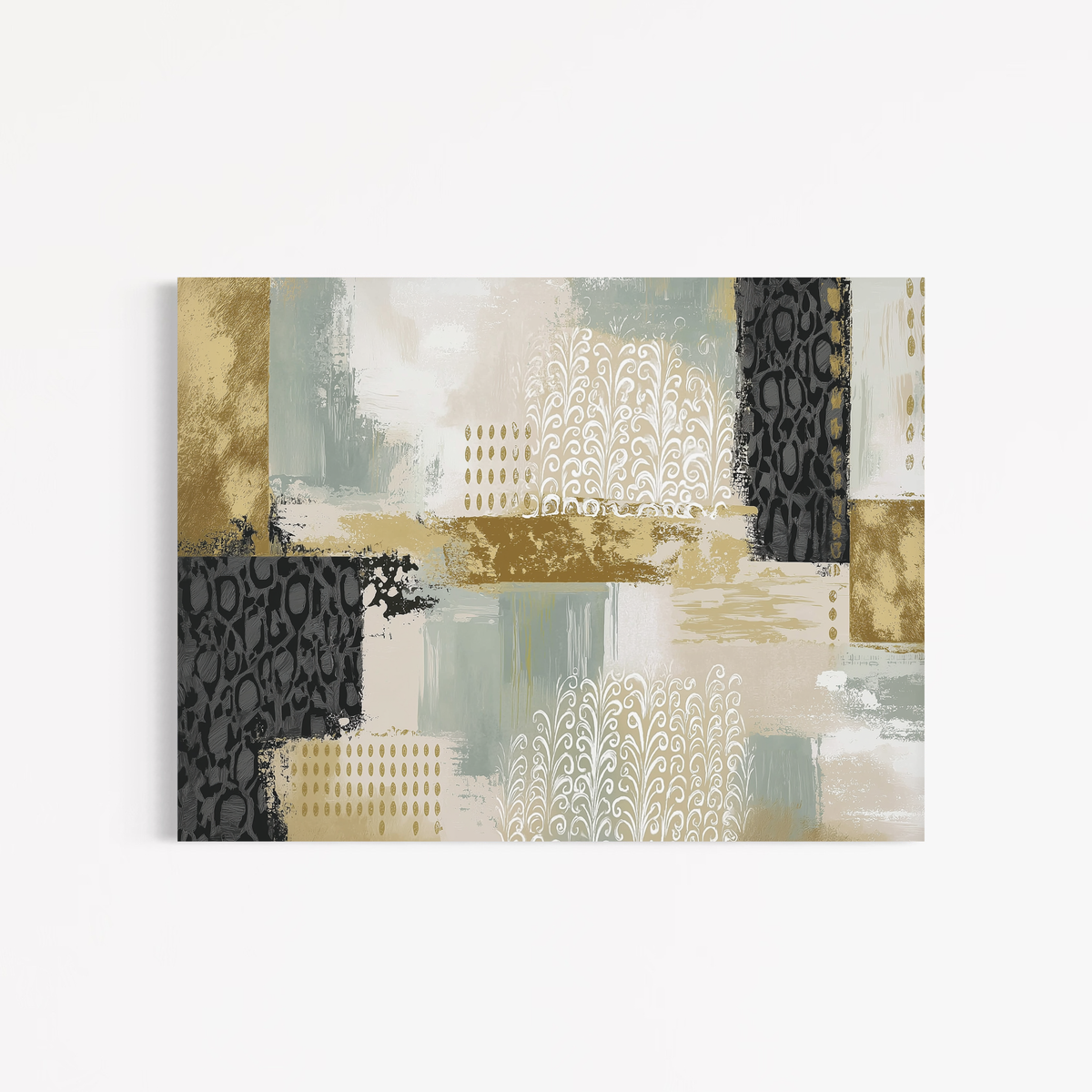 CHITRAPOTLI Gilded Botanical Harmony Abstract Canvas Wall Art Modern Gold Sage Green Grey Beige Painting Luxury Contemporary Wall Decor Decorative Canvas Print for Living Room