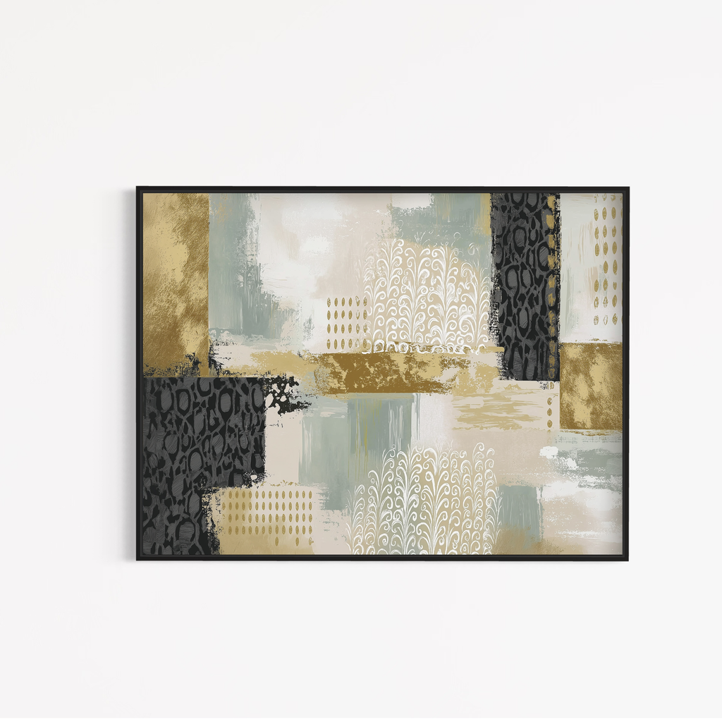 CHITRAPOTLI Gilded Botanical Harmony Abstract Canvas Wall Art Modern Gold Sage Green Grey Beige Painting Luxury Contemporary Wall Decor Decorative Canvas Print for Living Room