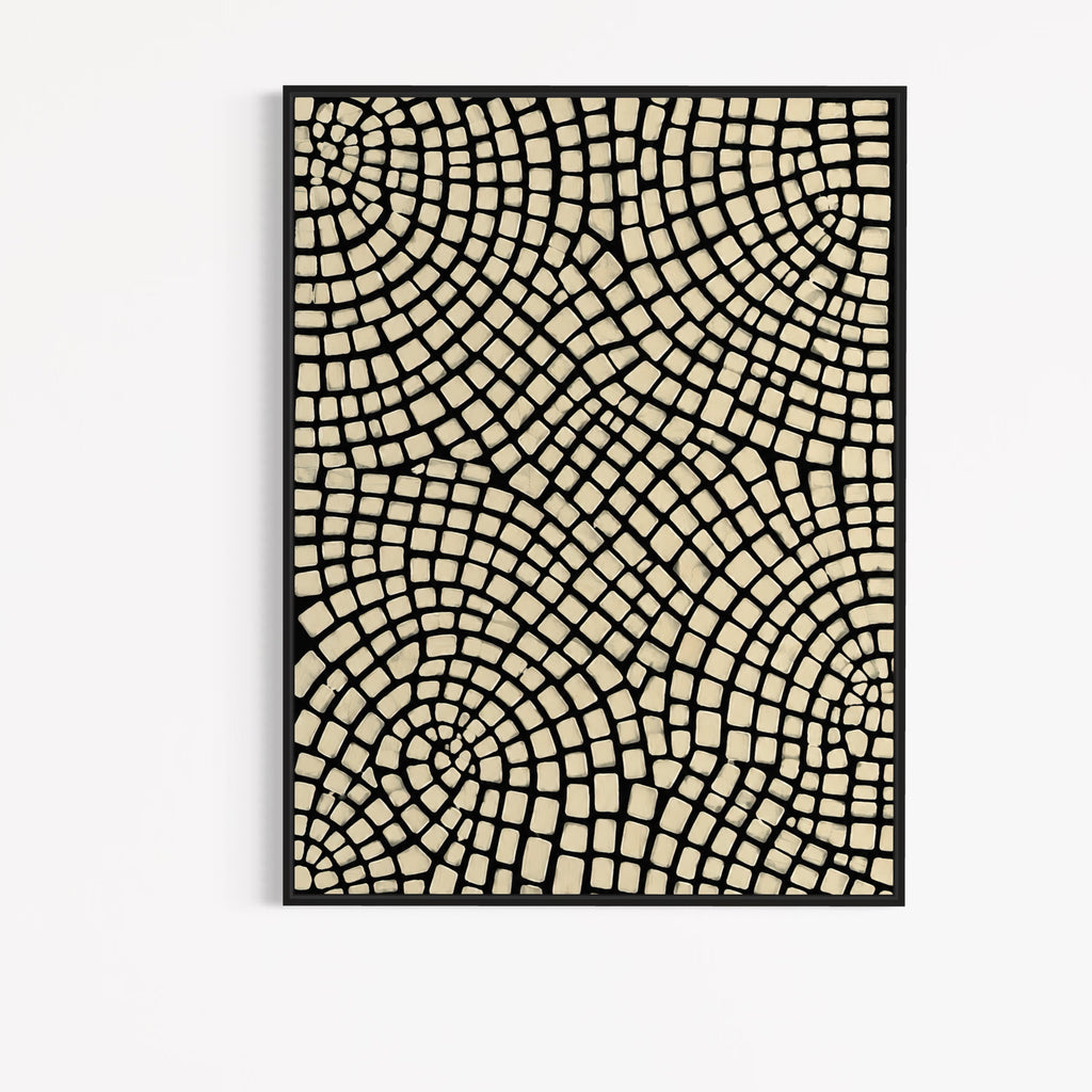 CHITRAPOTLI Monochrome Mosaic Canvas Wall Art Black Beige Geometric Mosaic Painting Modern Contemporary Wall Decor Minimalist Textured Artwork for Living Room, Bedroom Office