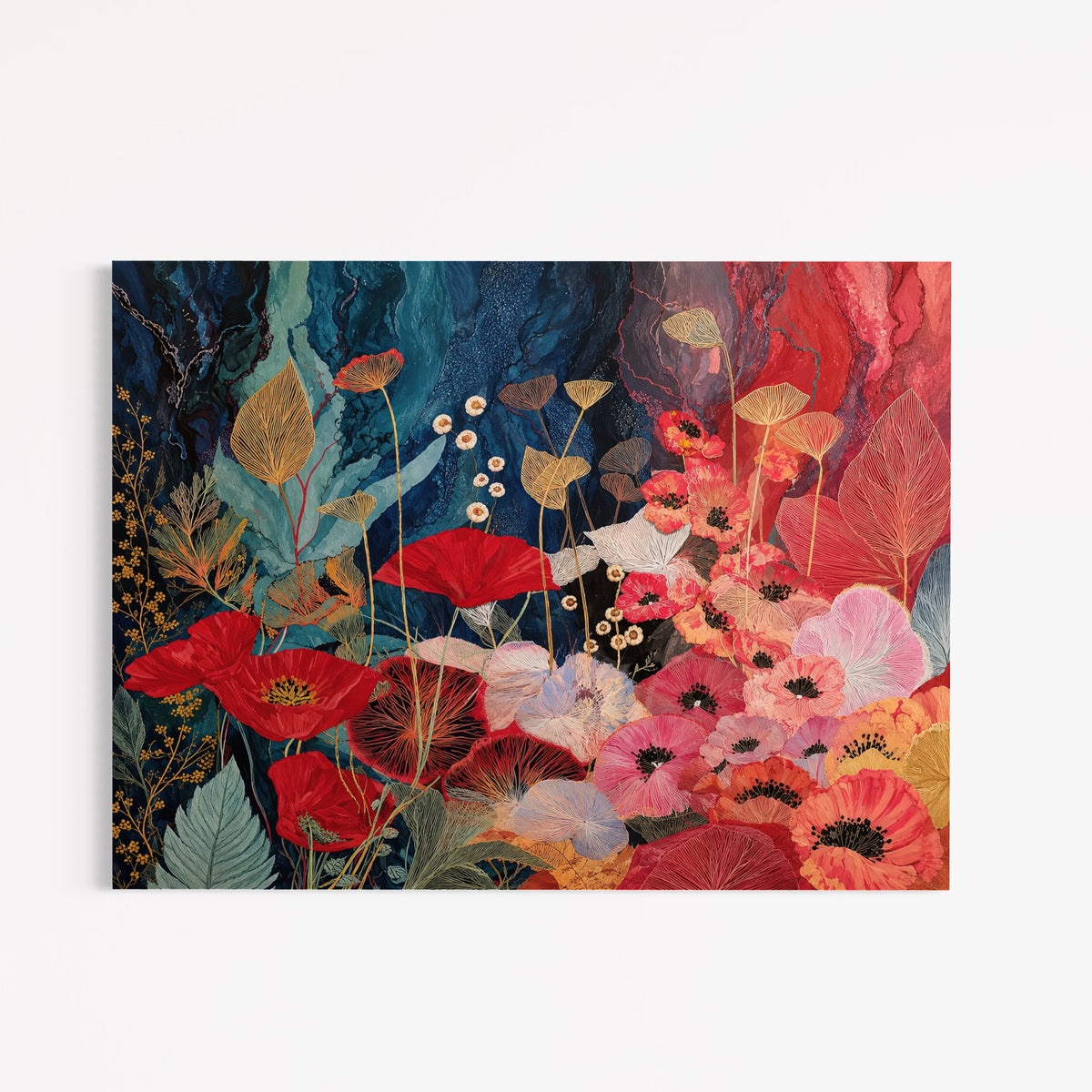 CHITRAPOTLI Pushpraag Landscape Canvas Wall Art | Red Poppy Floral Botanical Painting Print