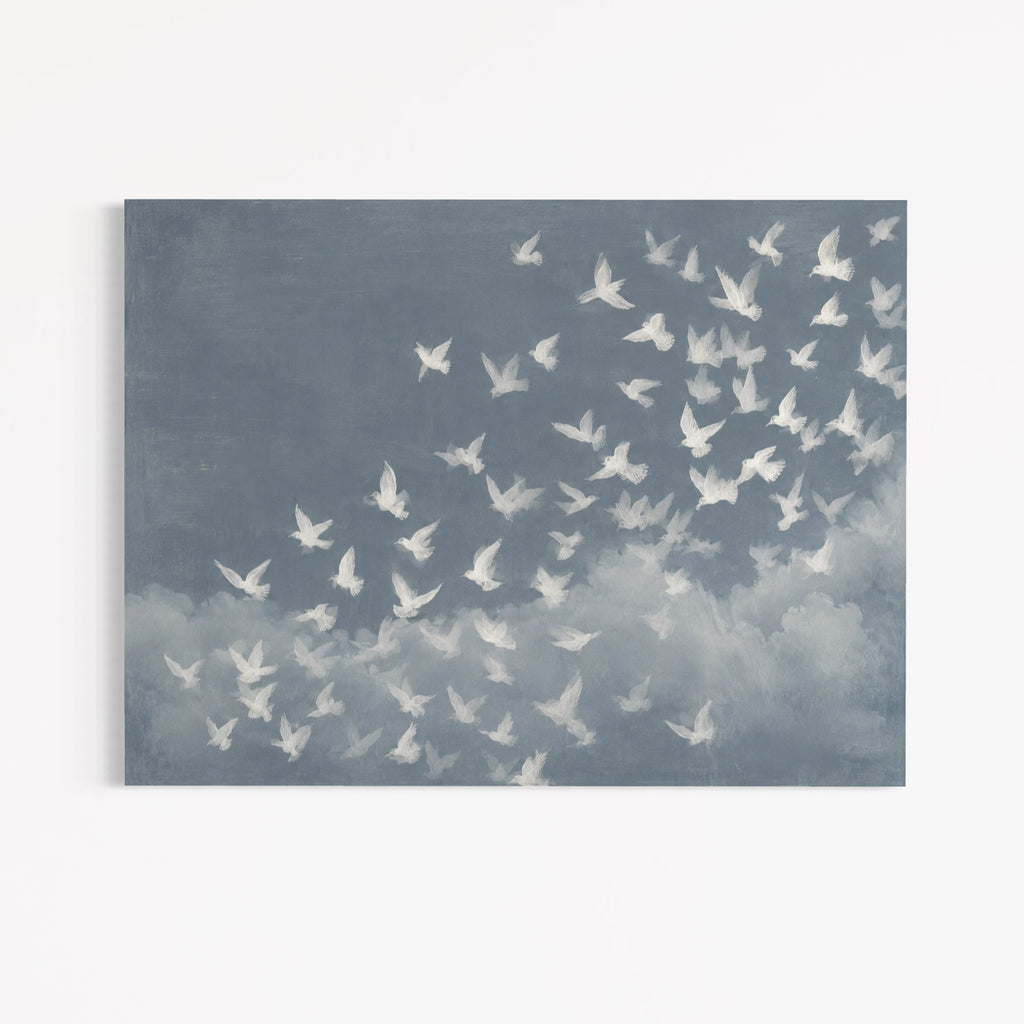 CHITRAPOTLI Udaan Landscape 01 Canvas Wall Art | White Birds in Flight Blue Sky