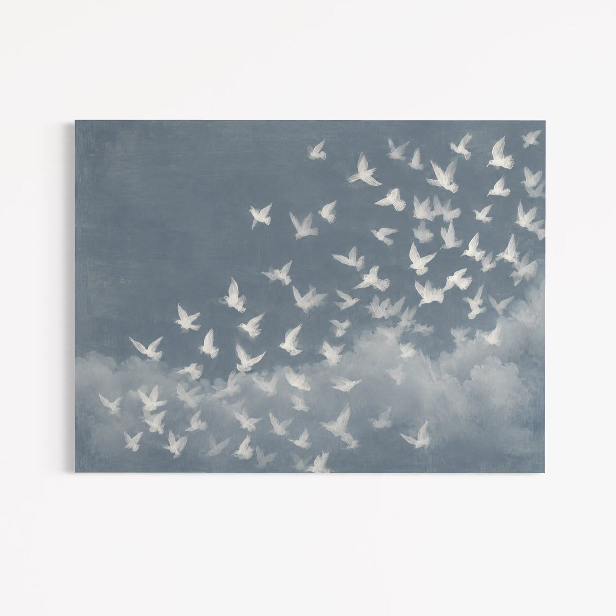CHITRAPOTLI Udaan Landscape 01 Canvas Wall Art | White Birds in Flight Blue Sky