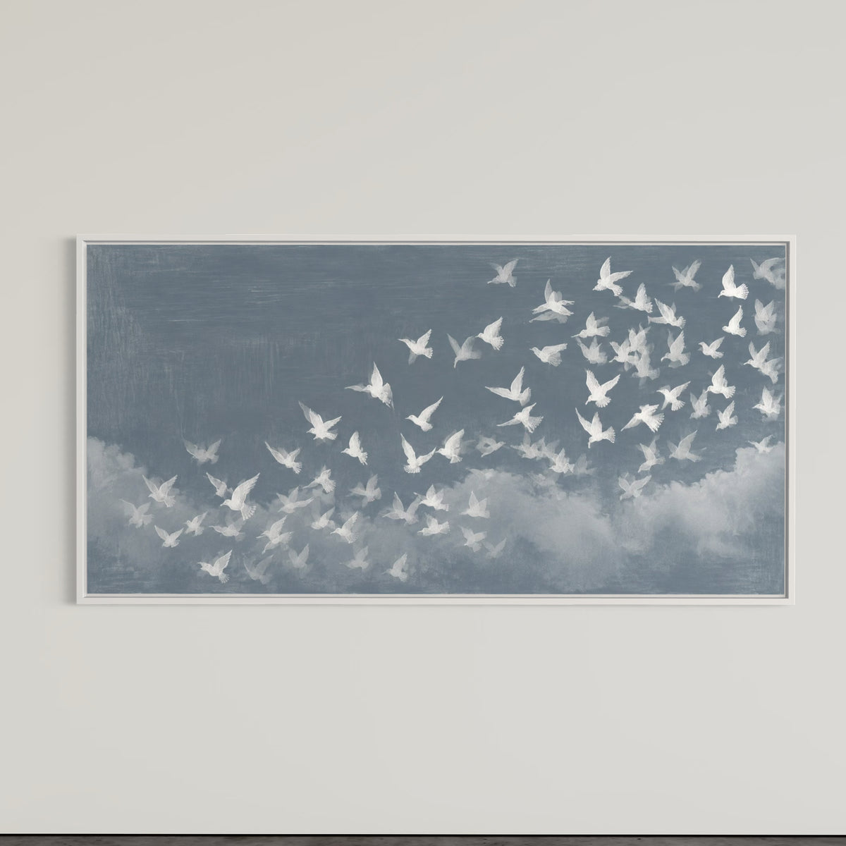 CHITRAPOTLI Udaan Landscape 02 Canvas Wall Art | White Birds in Flight Blue Sky