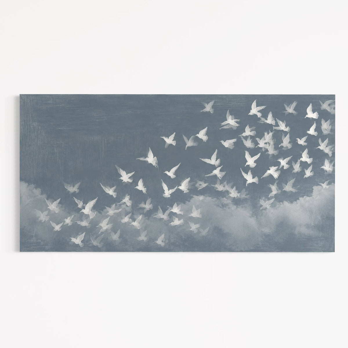 CHITRAPOTLI Udaan Landscape 02 Canvas Wall Art | White Birds in Flight Blue Sky