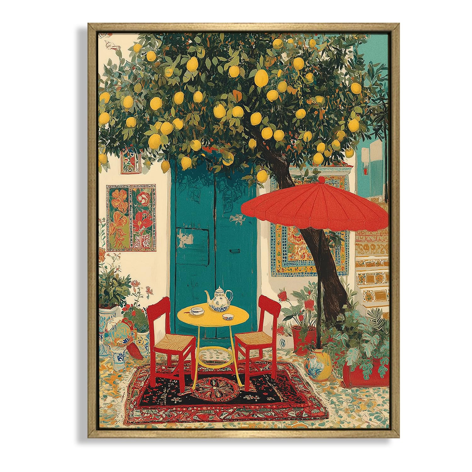CHITRAPOTLI Lemon Courtyard – Mediterranean Café Canvas Art