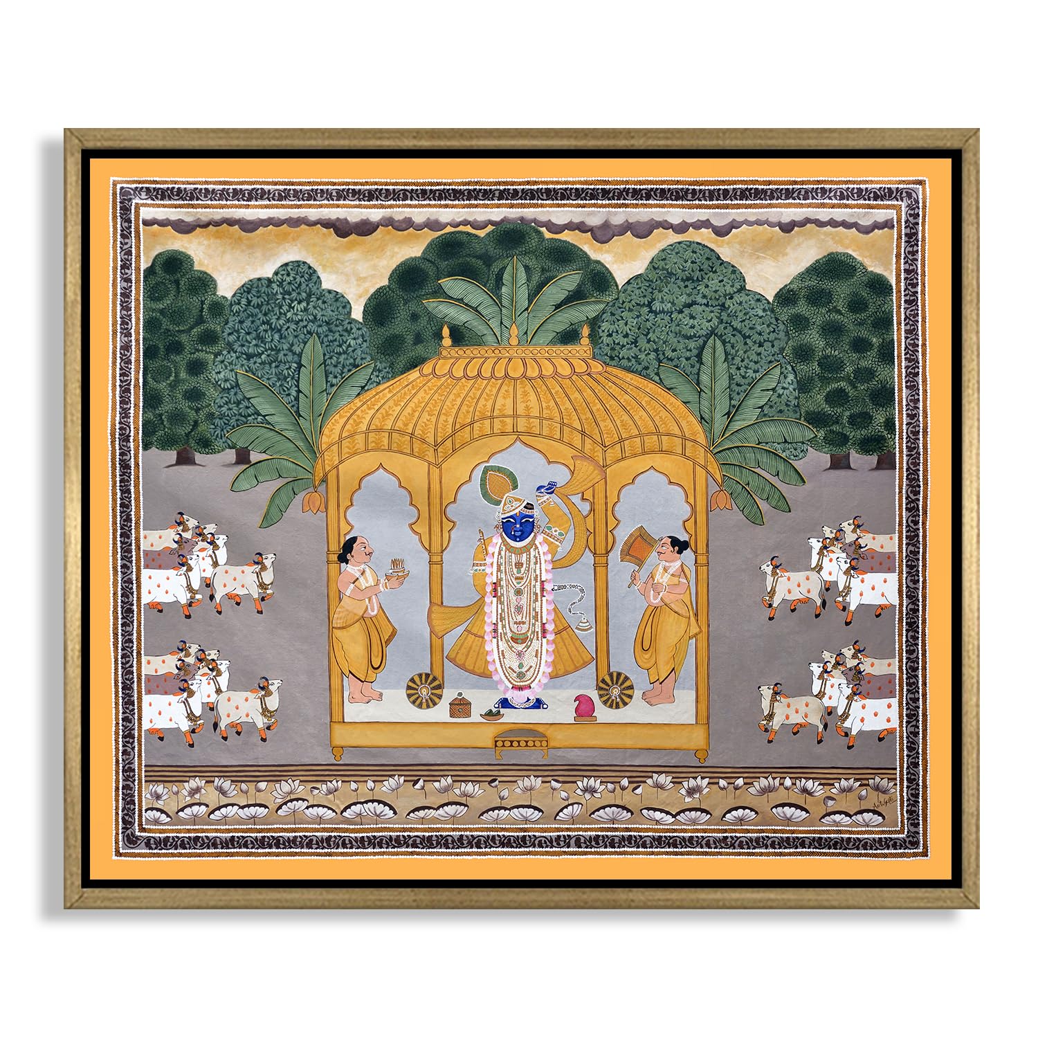 CHITRAPOTLI Shrinathji Upavan Pichwai Art | Traditional Indian Folk Art Canvas Print