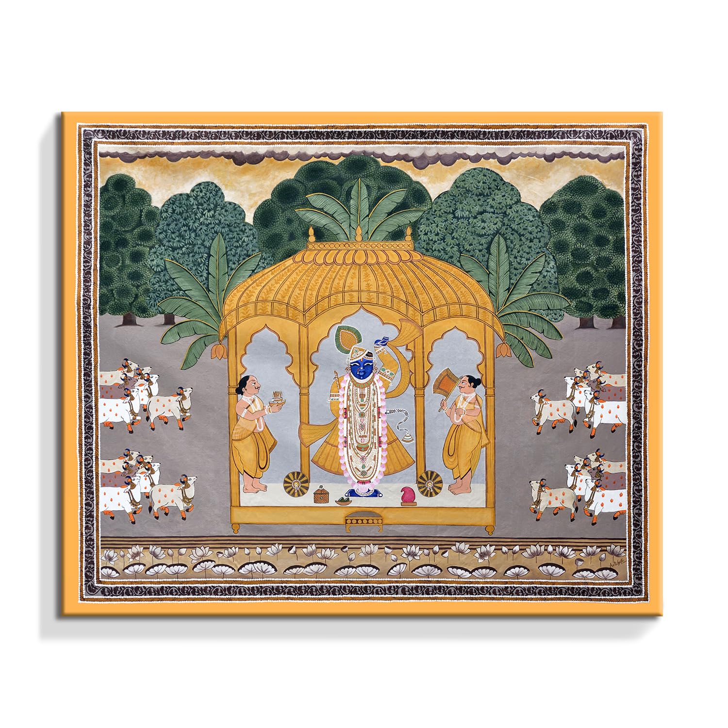 CHITRAPOTLI Shrinathji Upavan Pichwai Art | Traditional Indian Folk Art Canvas Print