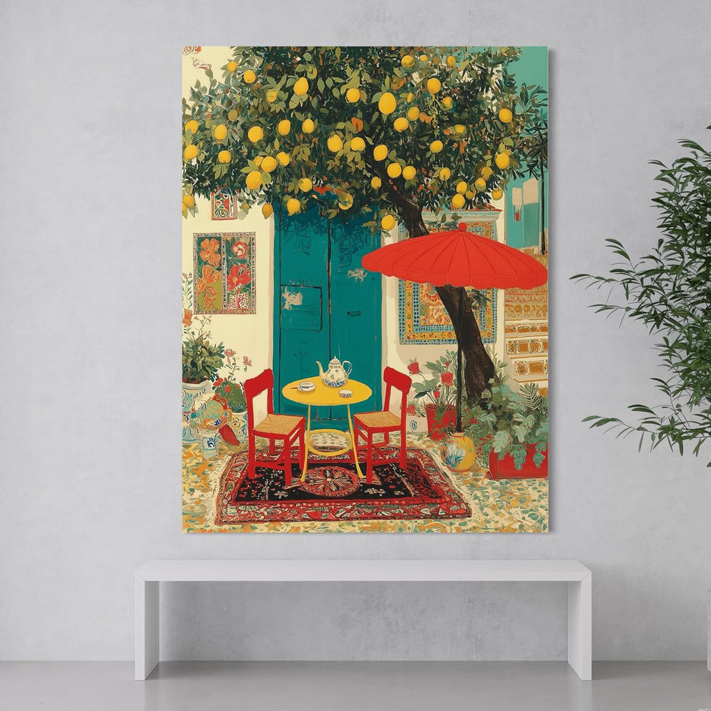 CHITRAPOTLI Lemon Courtyard – Mediterranean Café Canvas Art