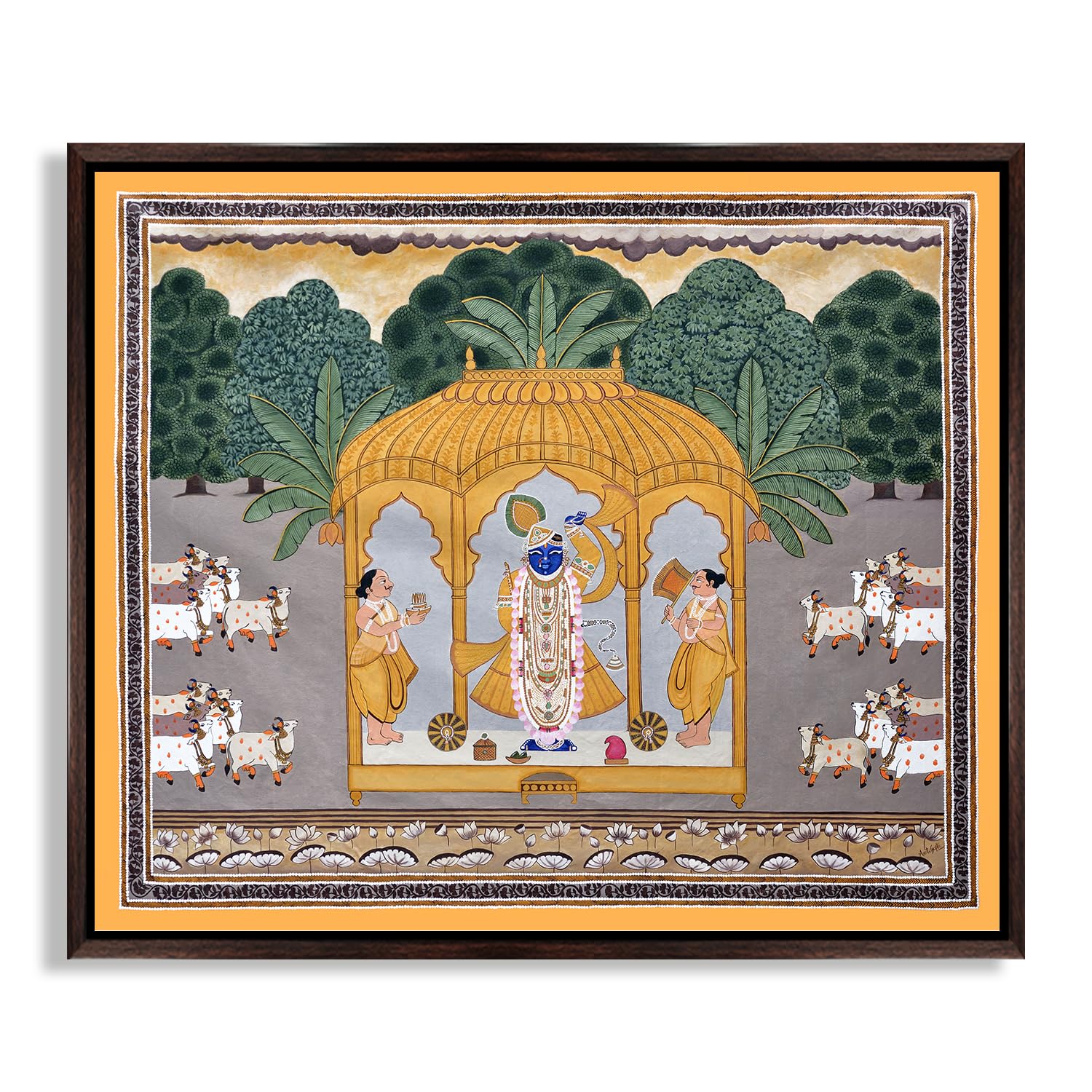 CHITRAPOTLI Shrinathji Upavan Pichwai Art | Traditional Indian Folk Art Canvas Print