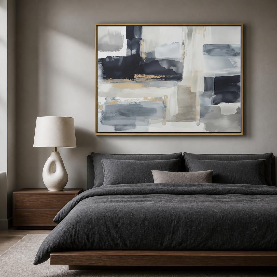 CHITRAPOTLI Gilded Stillness Abstract Canvas Wall Art Modern Grey White Gold Abstract Painting Luxury Minimalist Canvas Print Contemporary Wall Decor
