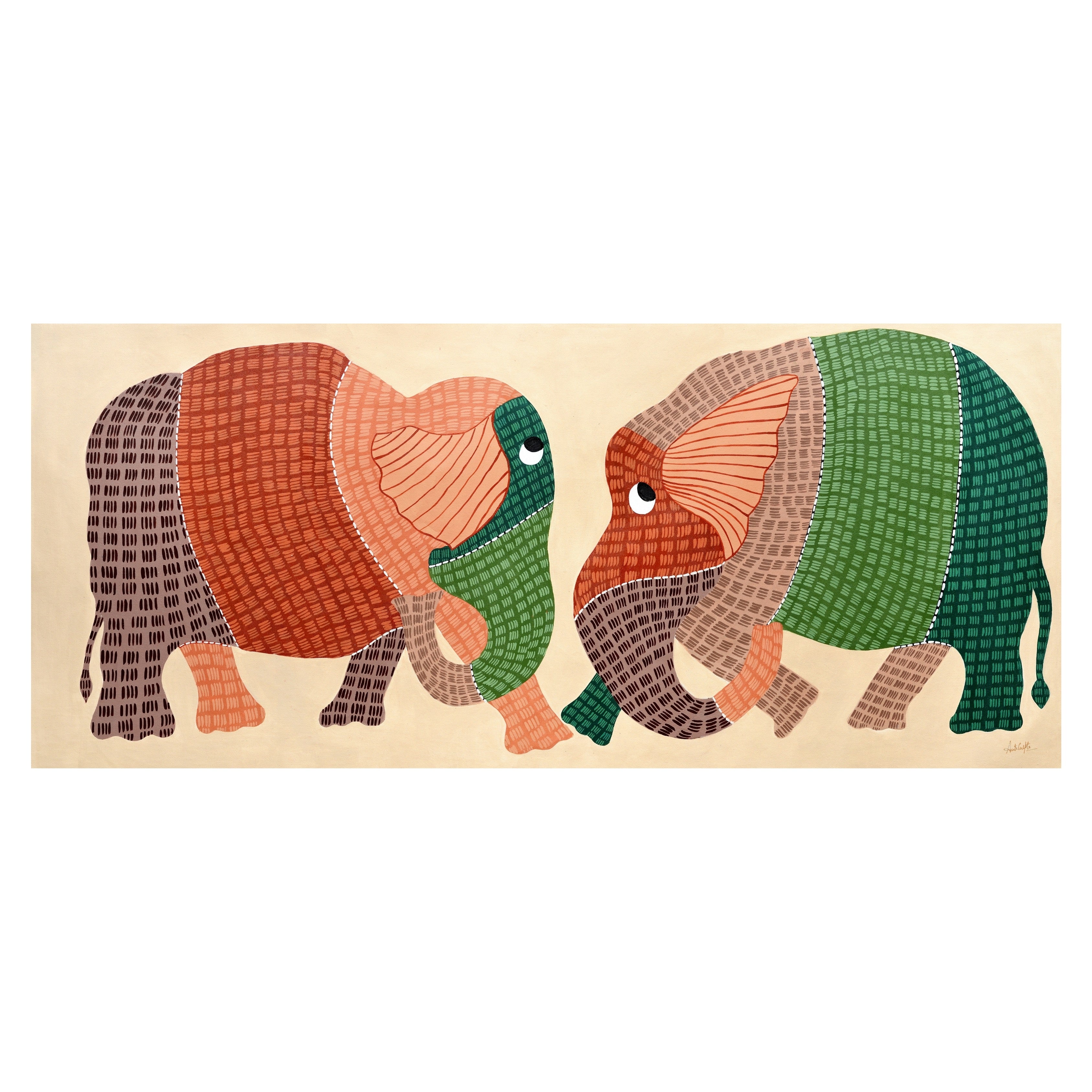 Harmony Elephant Painting | Gond Art Canvas and Frame for Home & Office Décor | Indian Folk Art |