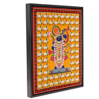Shrinathji Pichwai Art with 64 Cows | Spiritual Indian Folk Art Canvas and Framed for Home & Office Décor