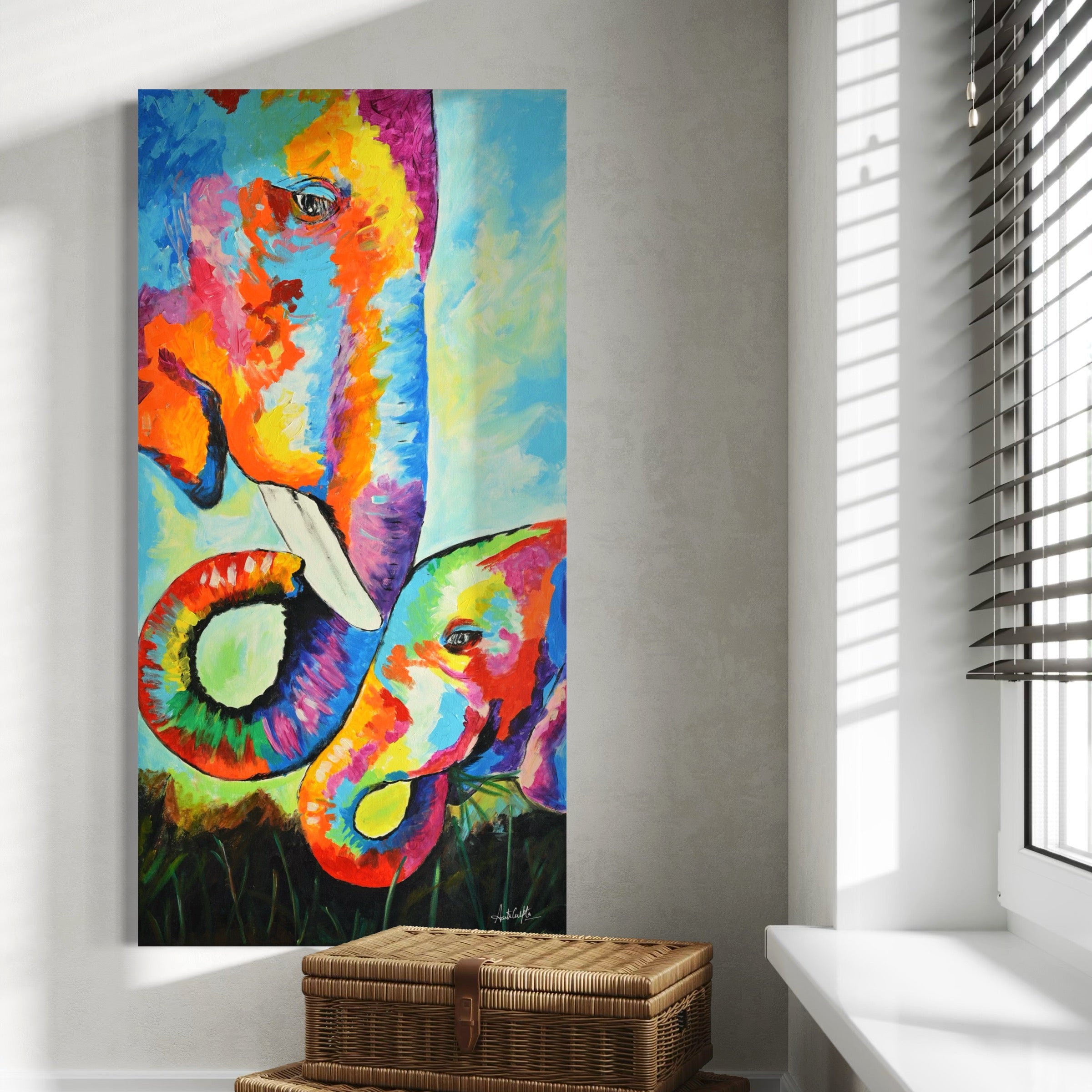 Colorful Elephant Art | Nature Art Canvas and Frame for Home & Office Décor