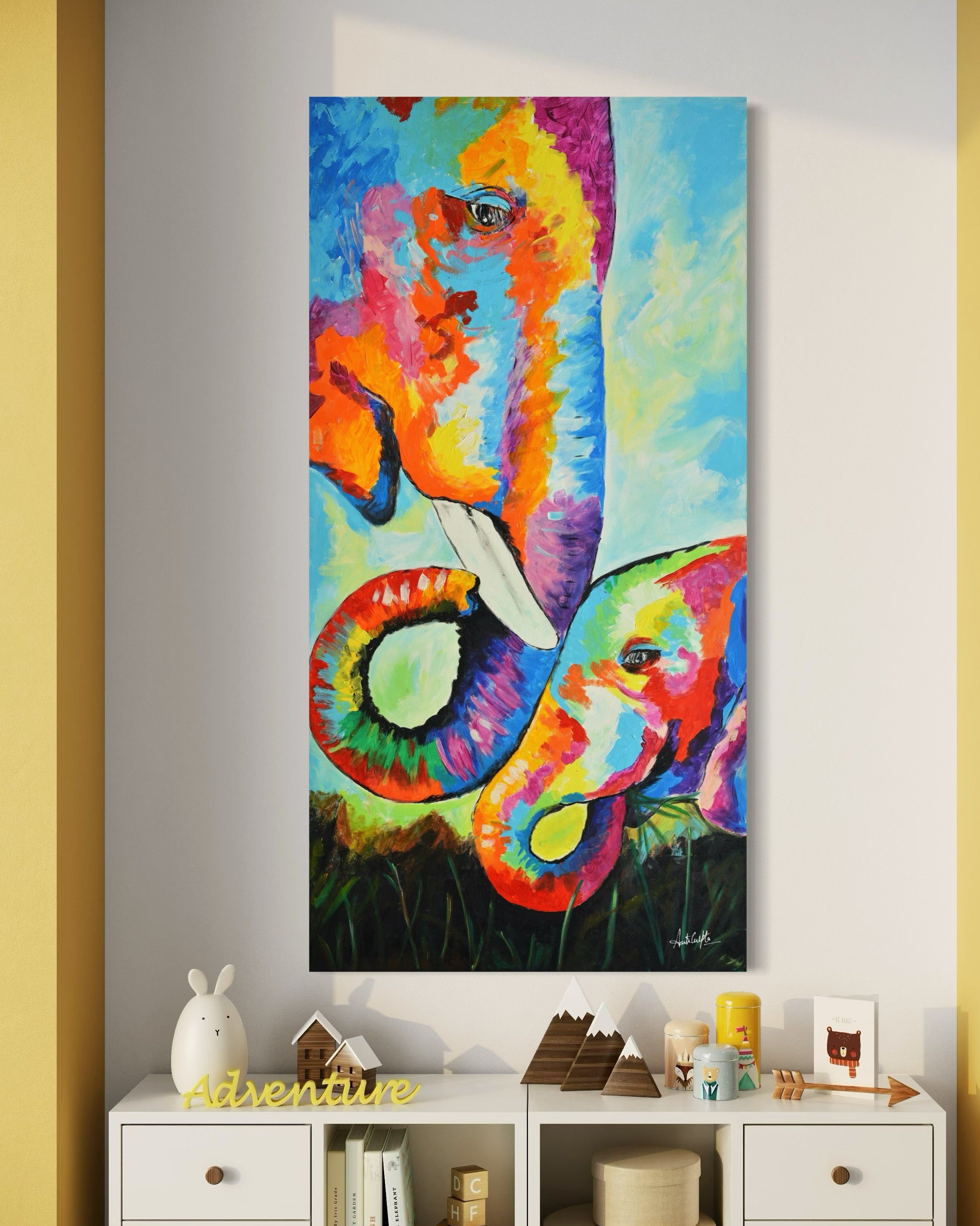Colorful Elephant Art | Nature Art Canvas and Frame for Home & Office Décor