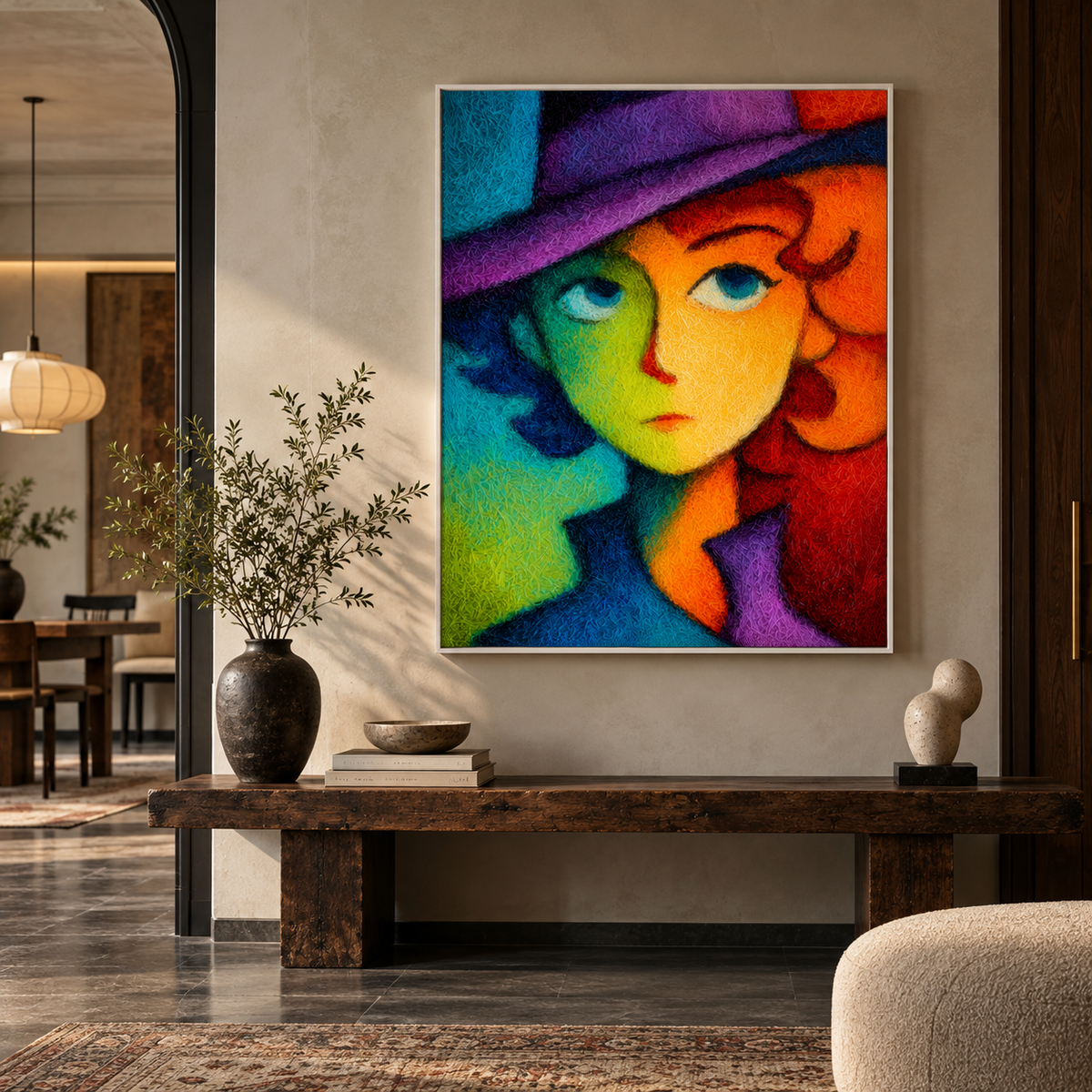 CHITRAPOTLI Spectrum of Thoughts Canvas Wall Art | Colorful Cubist Portrait Abstract Painting
