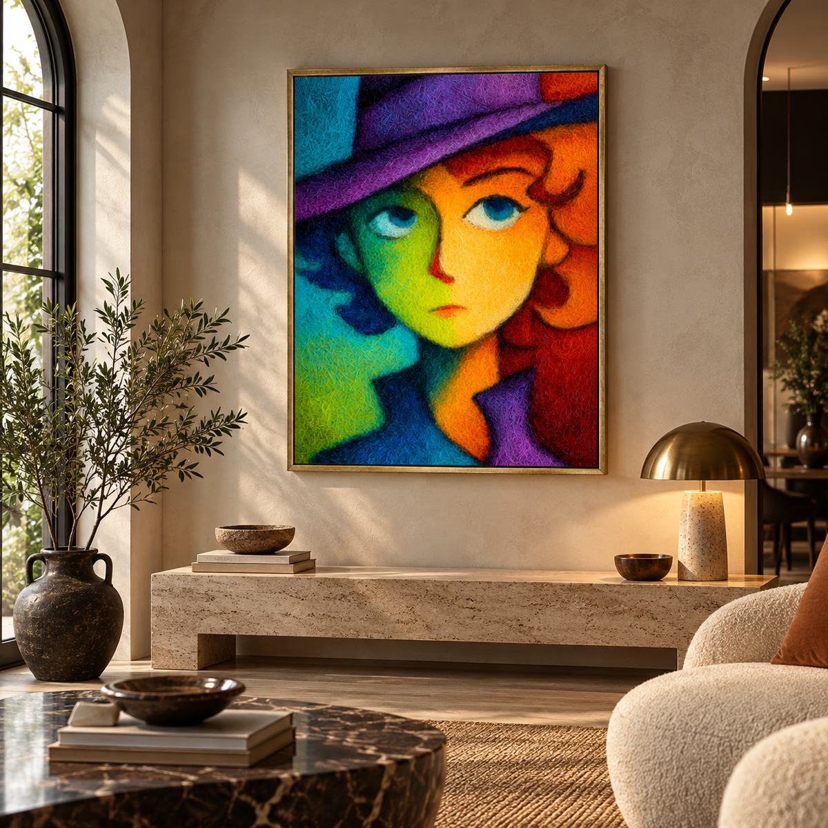 CHITRAPOTLI Spectrum of Thoughts Canvas Wall Art | Colorful Cubist Portrait Abstract Painting