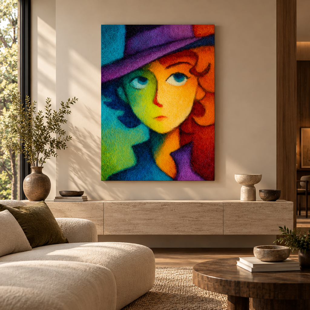 CHITRAPOTLI Spectrum of Thoughts Canvas Wall Art | Colorful Cubist Portrait Abstract Painting