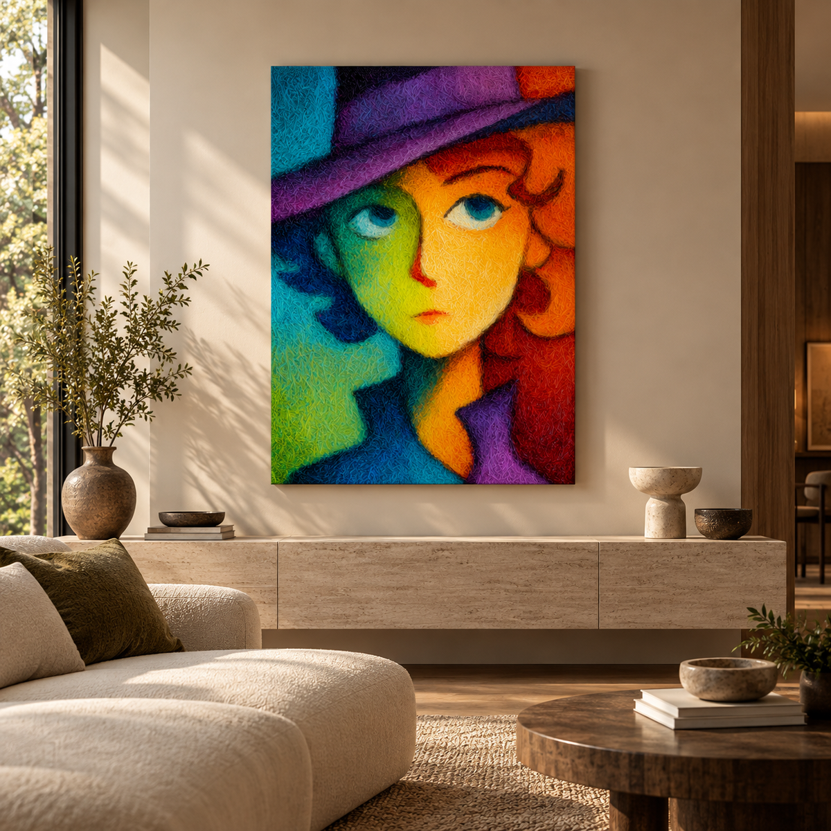 CHITRAPOTLI Spectrum of Thoughts Canvas Wall Art | Colorful Cubist Portrait Abstract Painting