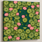 CHITRAPOTLI Padma Shanti Canvas Wall Art | Lotus Pond Botanical Painting Print |