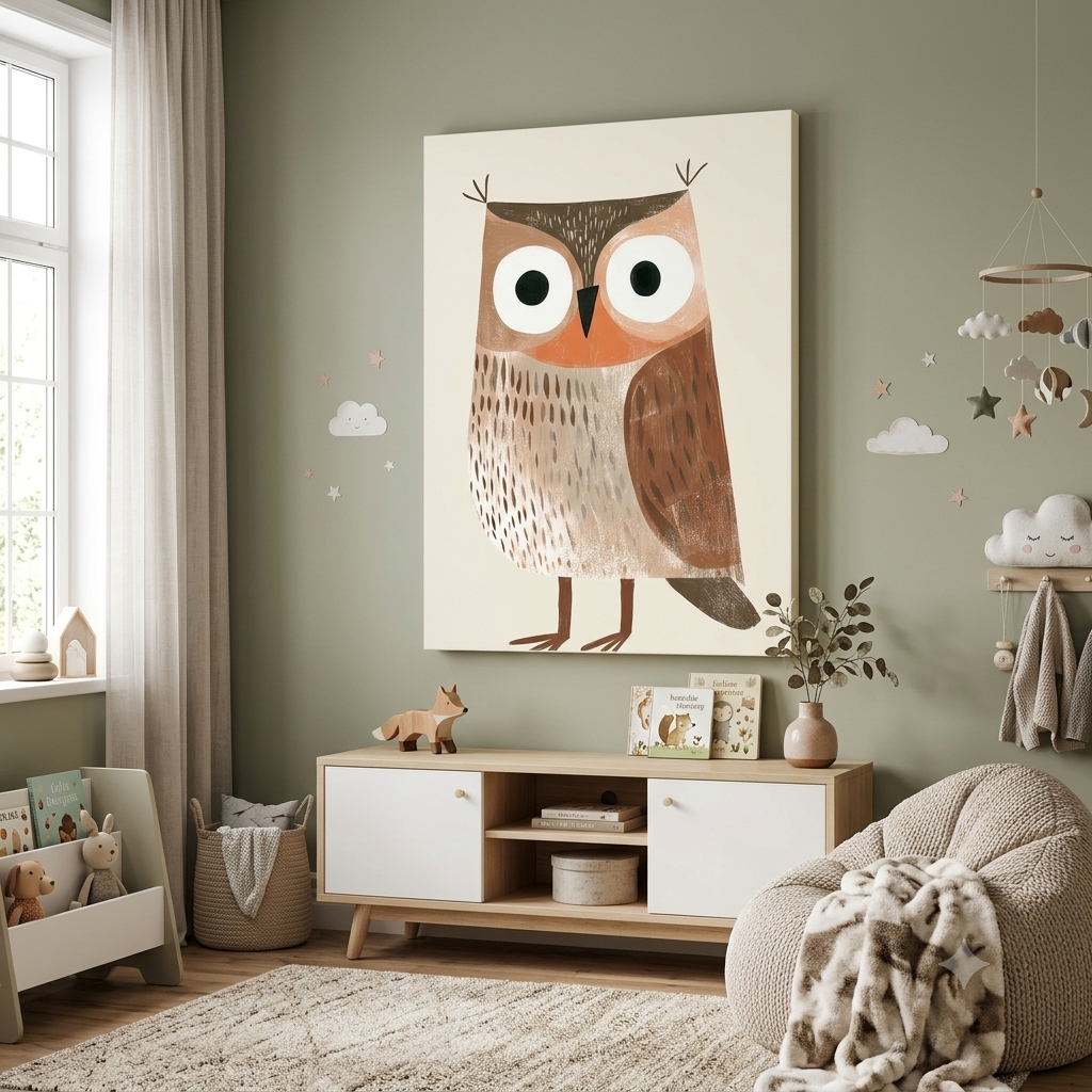 CHITRAPOTLI Wise Little Owl Canvas Wall Art | Cute Owl Nursery Kids Room Animal Painting