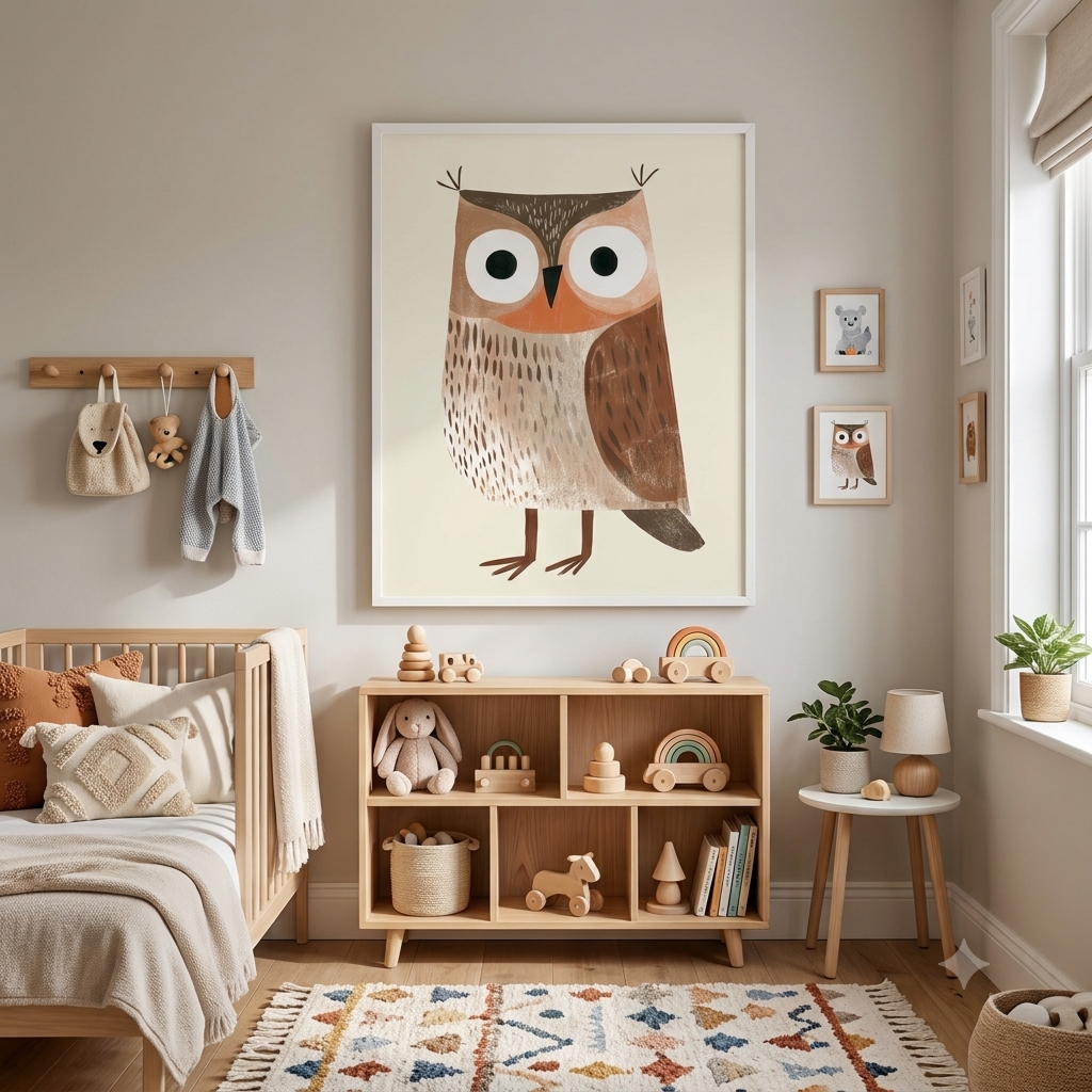 CHITRAPOTLI Wise Little Owl Canvas Wall Art | Cute Owl Nursery Kids Room Animal Painting
