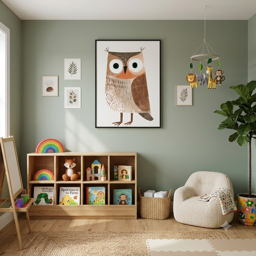 CHITRAPOTLI Wise Little Owl Canvas Wall Art | Cute Owl Nursery Kids Room Animal Painting