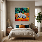 CHITRAPOTLI Jungle Dreamer Canvas Wall Art | Sleeping Baby Elephant Colorful Tropical Painting