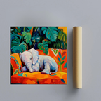 CHITRAPOTLI Jungle Dreamer Canvas Wall Art | Sleeping Baby Elephant Colorful Tropical Painting