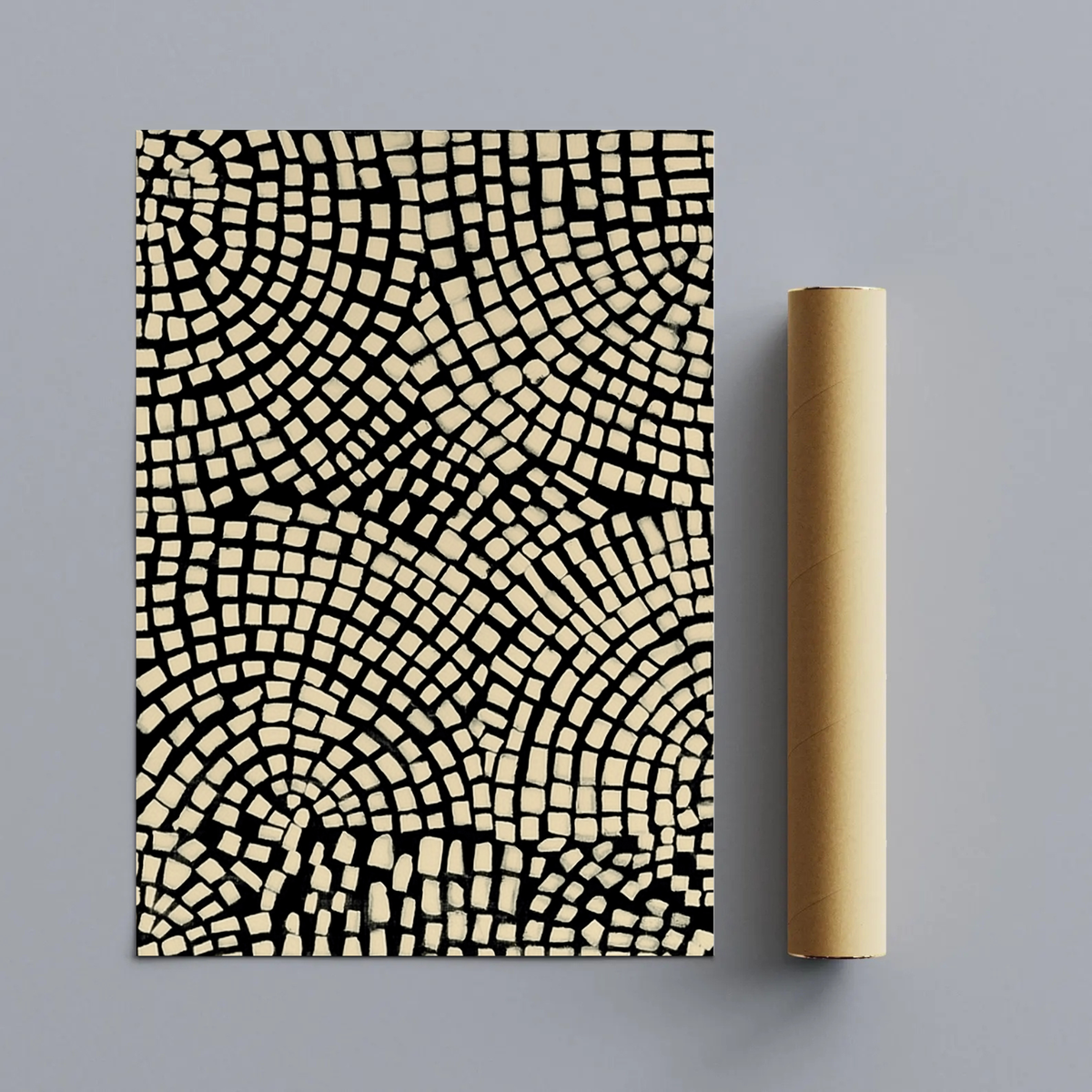 CHITRAPOTLI Monochrome Mosaic Canvas Wall Art Black Beige Geometric Mosaic Painting Modern Contemporary Wall Decor Minimalist Textured Artwork for Living Room, Bedroom Office