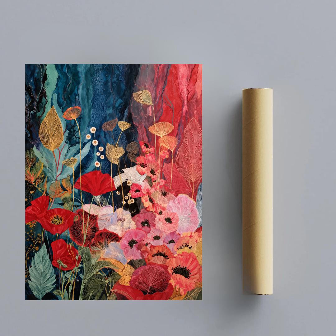 CHITRAPOTLI Pushpraag Potrait Canvas Wall Art | Red Poppy Floral Botanical Painting Print