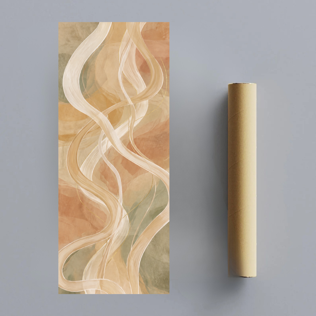 CHITRAPOTLI Intertwined Ribbons Abstract Canvas Wall Art | Earthy Terracotta Sage Vertical Narrow Painting