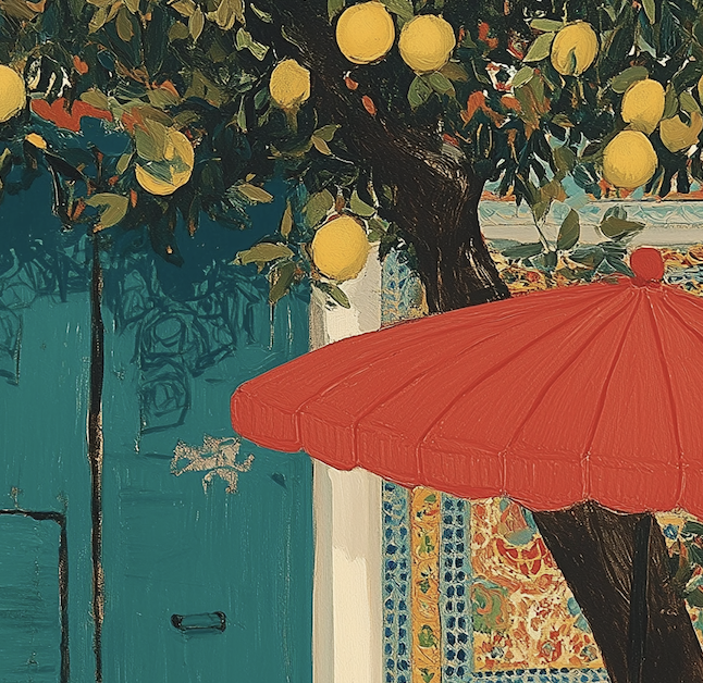 CHITRAPOTLI Lemon Courtyard – Mediterranean Café Canvas Art