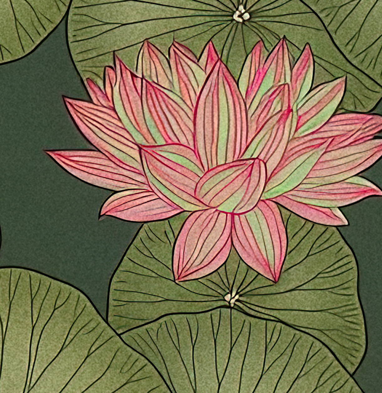 CHITRAPOTLI Padma Shanti Canvas Wall Art | Lotus Pond Botanical Painting Print |