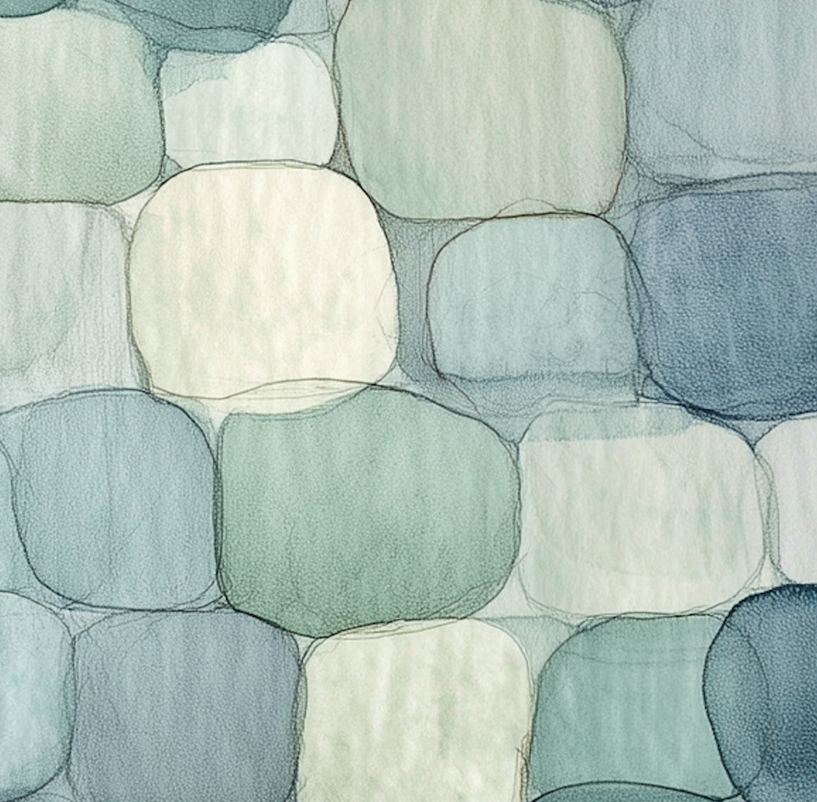 CHITRAPOTLI Coastal Mosaic Abstract Canvas Wall Art Blue Sage Green Ivory Modern Abstract Painting Minimalist Geometric Canvas Print