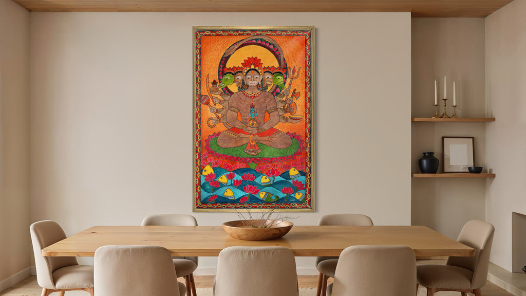 Panchmukhi Hanuman ji Painting | Vastu Art Canvas and Frame for Home & Office Décor | Indian Folk Art |