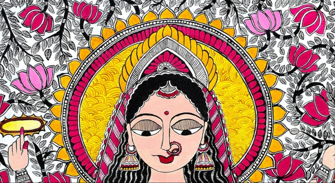 GODDESS VAIDEHI Painting | Madhubani Art Canvas and Frame for Home & Office Décor | Indian Folk Art | Madhubani Painting