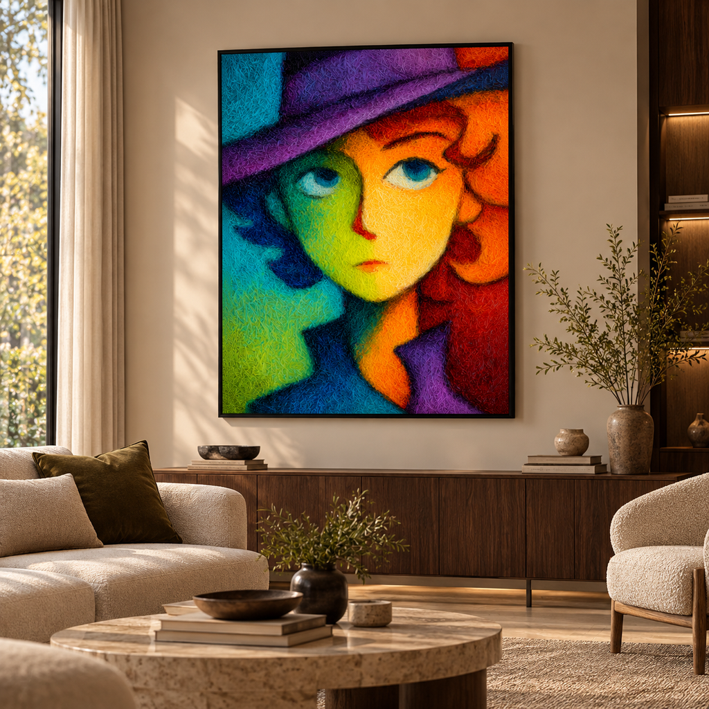 CHITRAPOTLI Spectrum of Thoughts Canvas Wall Art | Colorful Cubist Portrait Abstract Painting