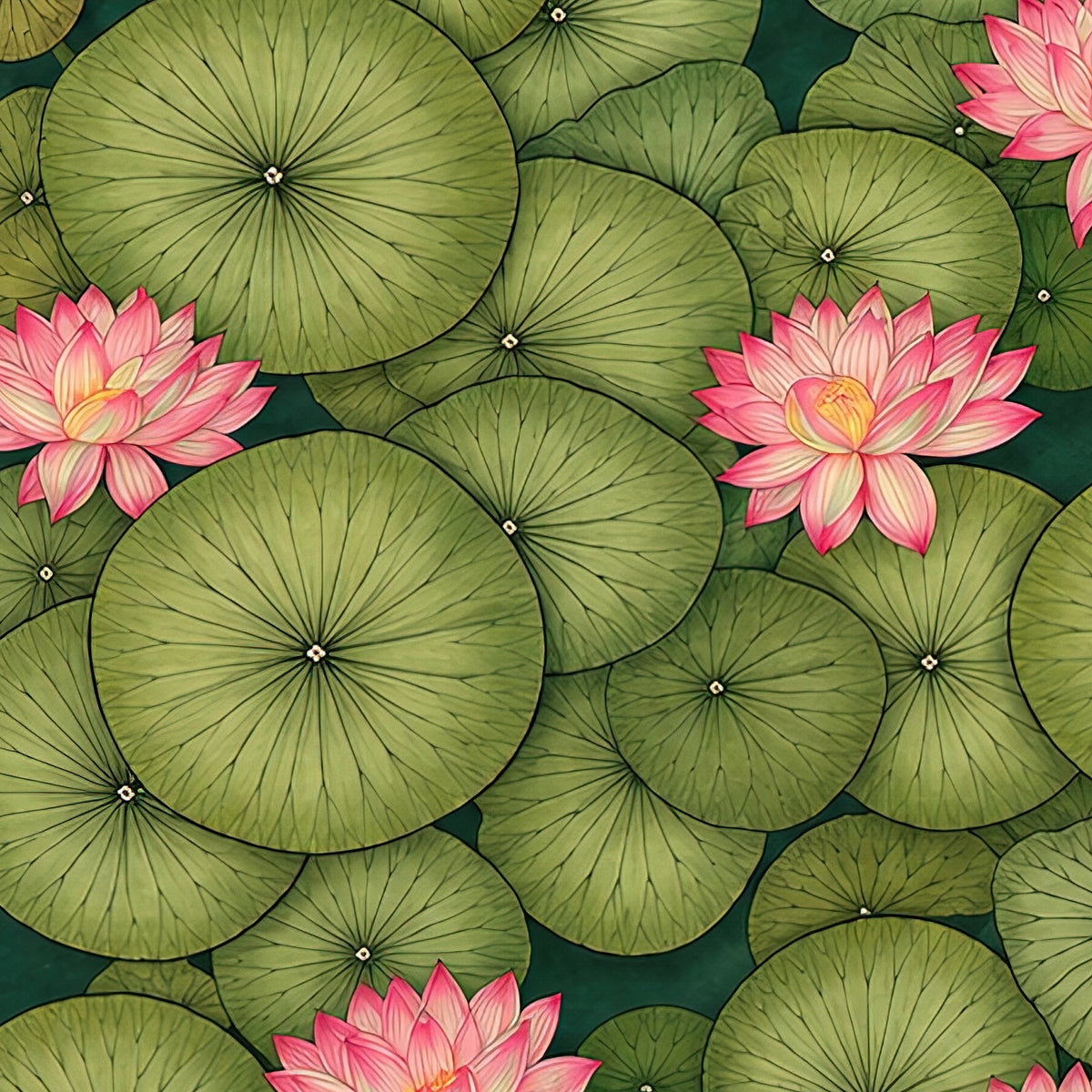 CHITRAPOTLI Padma Shanti Canvas Wall Art | Lotus Pond Botanical Painting Print |