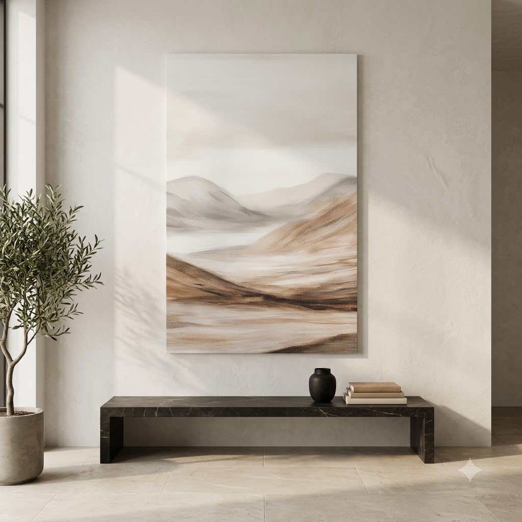 CHITRAPOTLI Quiet Horizon Minimalist Landscape Canvas Wall Art Neutral Beige Mountain Painting Modern Abstract Nature Wall Decor