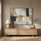 CHITRAPOTLI Gilded Botanical Harmony Abstract Canvas Wall Art Modern Gold Sage Green Grey Beige Painting Luxury Contemporary Wall Decor Decorative Canvas Print for Living Room