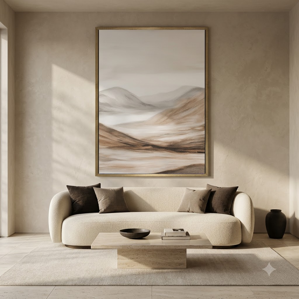 CHITRAPOTLI Quiet Horizon Minimalist Landscape Canvas Wall Art Neutral Beige Mountain Painting Modern Abstract Nature Wall Decor