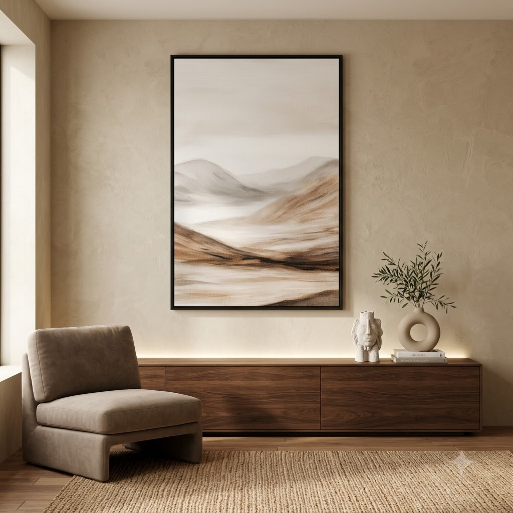 CHITRAPOTLI Quiet Horizon Minimalist Landscape Canvas Wall Art Neutral Beige Mountain Painting Modern Abstract Nature Wall Decor