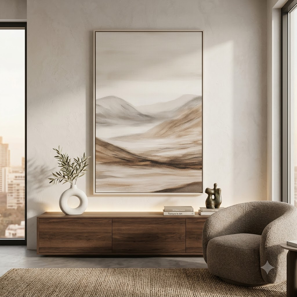CHITRAPOTLI Quiet Horizon Minimalist Landscape Canvas Wall Art Neutral Beige Mountain Painting Modern Abstract Nature Wall Decor