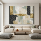 CHITRAPOTLI Gilded Botanical Harmony Abstract Canvas Wall Art Modern Gold Sage Green Grey Beige Painting Luxury Contemporary Wall Decor Decorative Canvas Print for Living Room