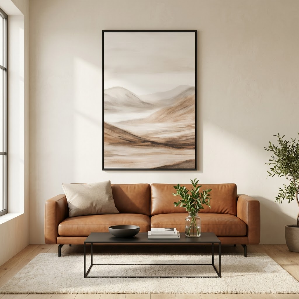 CHITRAPOTLI Quiet Horizon Minimalist Landscape Canvas Wall Art Neutral Beige Mountain Painting Modern Abstract Nature Wall Decor