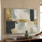 CHITRAPOTLI Gilded Botanical Harmony Abstract Canvas Wall Art Modern Gold Sage Green Grey Beige Painting Luxury Contemporary Wall Decor Decorative Canvas Print for Living Room