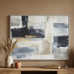 CHITRAPOTLI Gilded Stillness Abstract Canvas Wall Art Modern Grey White Gold Abstract Painting Luxury Minimalist Canvas Print Contemporary Wall Decor