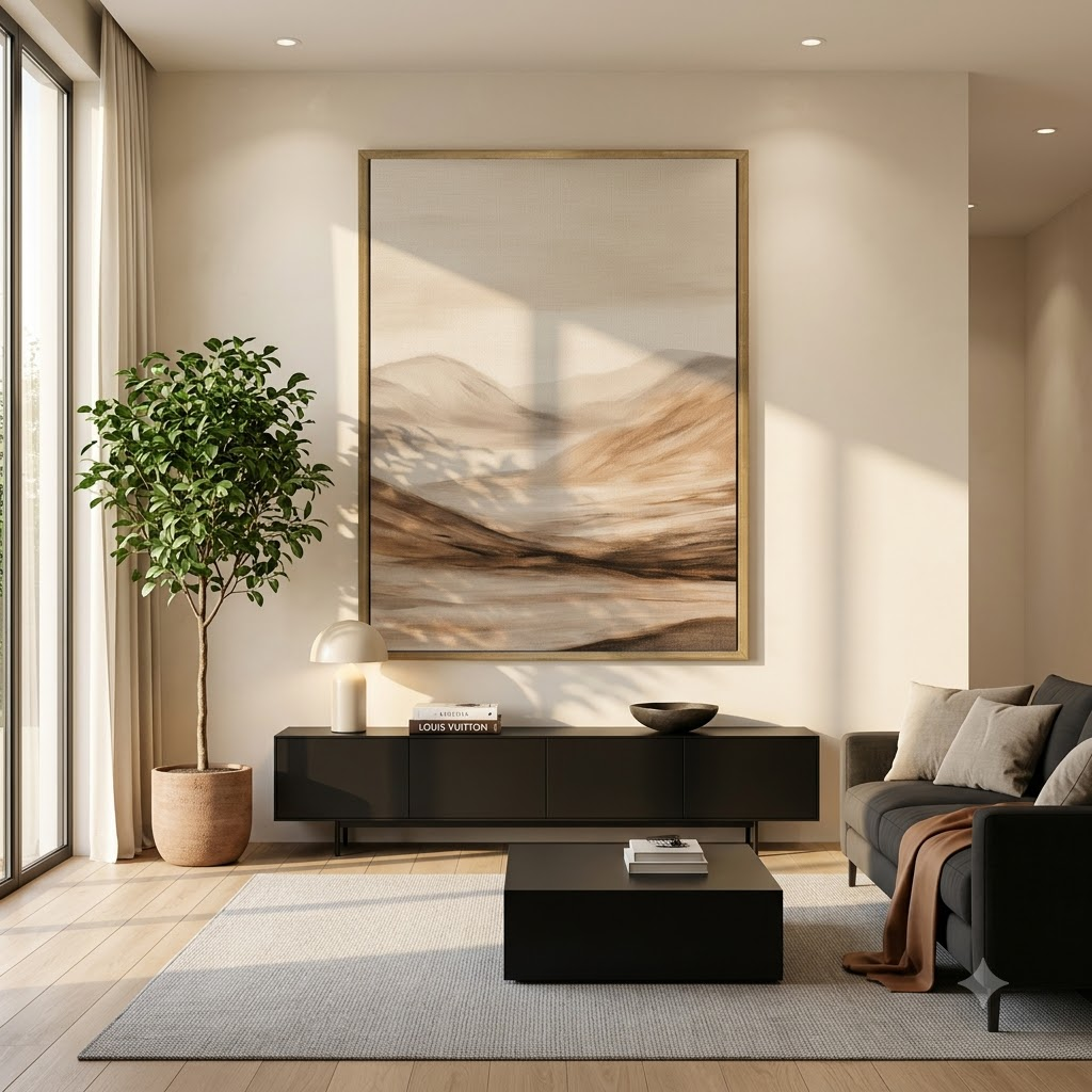 CHITRAPOTLI Quiet Horizon Minimalist Landscape Canvas Wall Art Neutral Beige Mountain Painting Modern Abstract Nature Wall Decor