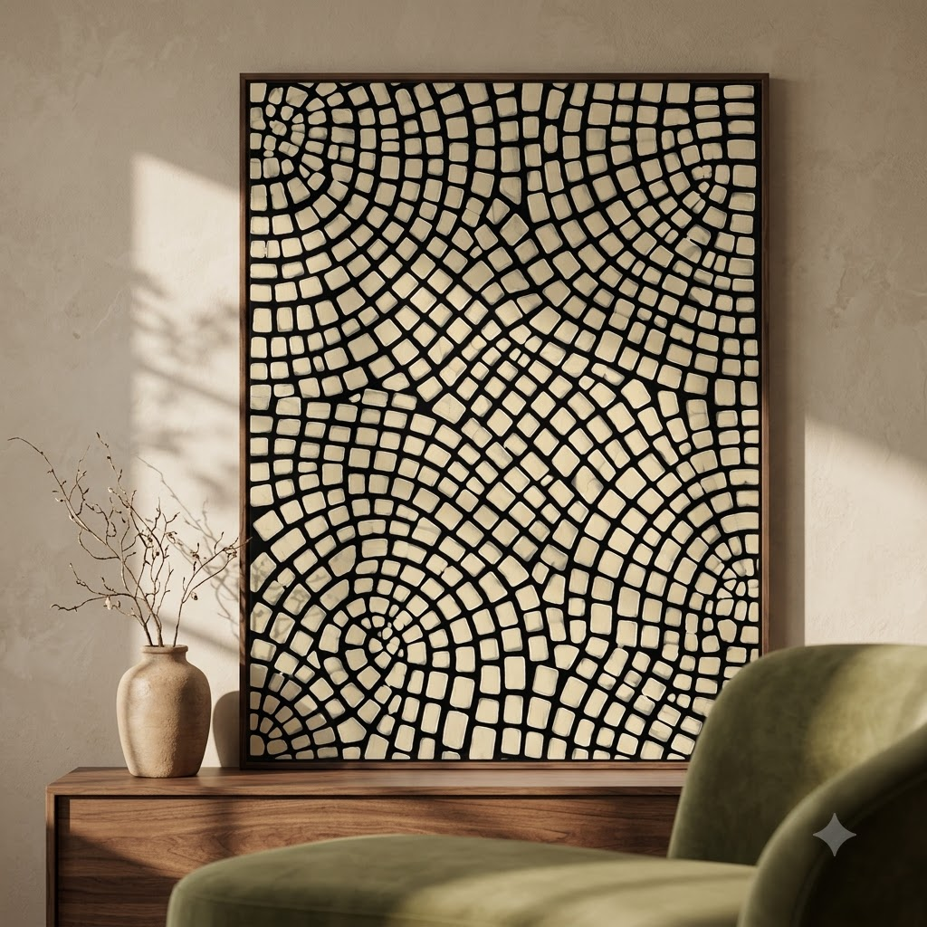 CHITRAPOTLI Monochrome Mosaic Canvas Wall Art Black Beige Geometric Mosaic Painting Modern Contemporary Wall Decor Minimalist Textured Artwork for Living Room, Bedroom Office